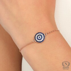 Evil Eye Silver Bracelet with Colored Zircons, Rose Gold Plated - 1