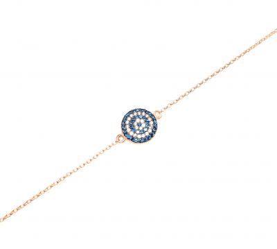 Evil Eye Silver Bracelet with Colored Zircons, Rose Gold Plated - 2