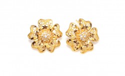 22K Gold Filigree Flower Model Stud Earrings - Nusrettaki (1)