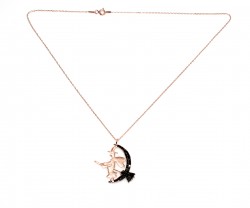 Flying Witch With Broom Necklace Pink Color - Black Stones Pink witch - 7