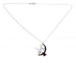 Flying Witch With Broom Necklace White Color - Black Stones White Witch - 4