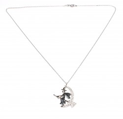 Flying Witch With Broom Necklace, White Color -White Stones Black Witch - Nusrettaki (1)