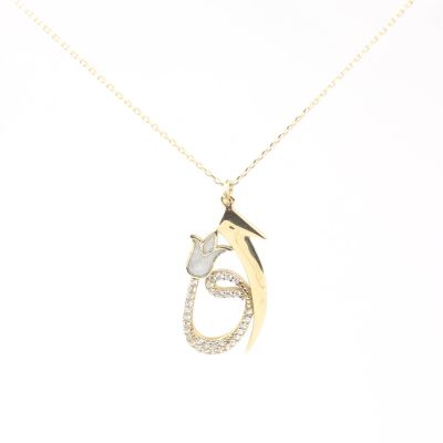 Gold Elif & Vav Arabic Letter Design Necklace - 5