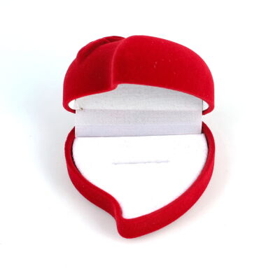 Güllü Kalp Tasarım Kırmızı Renk Kadife Yüzük Kutusu - 2