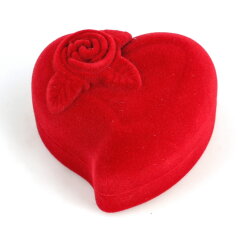 Güllü Kalp Tasarım Kırmızı Renk Kadife Yüzük Kutusu - Nusrettaki