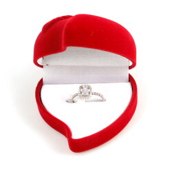 Güllü Kalp Tasarım Kırmızı Renk Kadife Yüzük Kutusu - 3