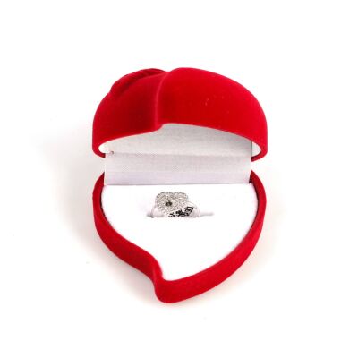 Güllü Kalp Tasarım Kırmızı Renk Kadife Yüzük Kutusu - 4