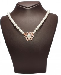 Silver Patterned Necklace with Pearl - Nusrettaki (1)
