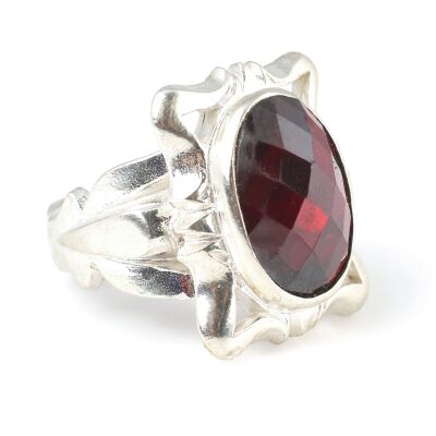 Gümüş Fasetli Garnet Taşlı Erkek Yüzüğü - 3