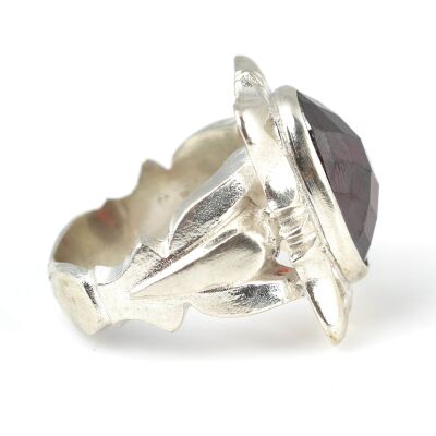 Gümüş Fasetli Garnet Taşlı Erkek Yüzüğü - 4