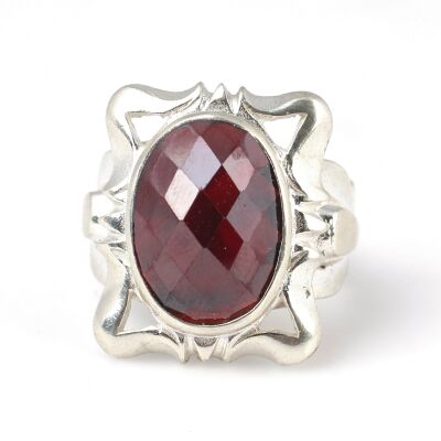 Gümüş Fasetli Garnet Taşlı Erkek Yüzüğü - 2