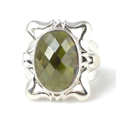 Gümüş Fasetli Peridot Taşlı Erkek Yüzüğü - 4
