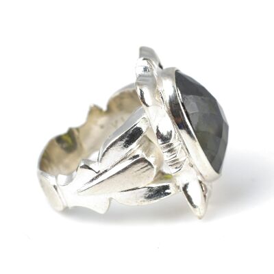 Gümüş Fasetli Peridot Taşlı Erkek Yüzüğü - 3