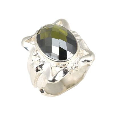 Gümüş Fasetli Peridot Taşlı Erkek Yüzüğü - 1