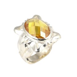 Gümüş Fasetli Sitrin Taşlı Erkek Yüzüğü - Nusrettaki