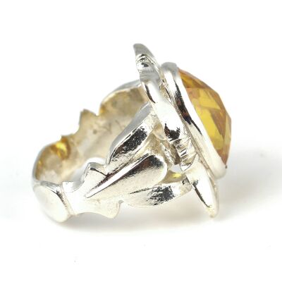 Gümüş Fasetli Sitrin Taşlı Erkek Yüzüğü - 4