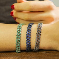 Gümüş Lacivert Taşlı Gurmet Zincir Bileklik - 4