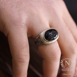 Silver Hand-carved Men's Ring with Onyx - Nusrettaki (1)