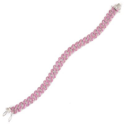 Gümüş Pembe Taşlı Gurmet Zincir Bileklik - 2