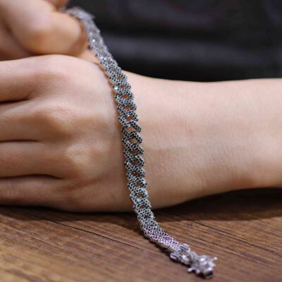 Gümüş Siyah Taşlı Gurmet Zincir Bileklik - 3