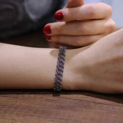 Gümüş Siyah Taşlı Gurmet Zincir Bileklik - Nusrettaki