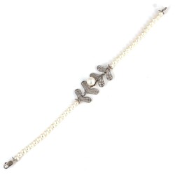 925 Ayar Gümüş Telkâri Yapraklı İncili Model Bileklik - 4