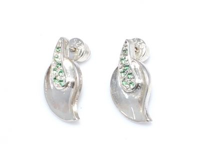925 Silver Leaf Design Stud Earrings - 1