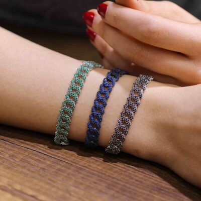 Gümüş Yeşil Taşlı Gurmet Zincir Bileklik - 2