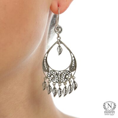 Crescent Model 925 Sterling Silver Chandelier Filigree Earrings - 1