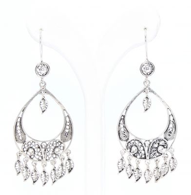 Crescent Model 925 Sterling Silver Chandelier Filigree Earrings - 3