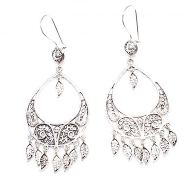 Crescent Model 925 Sterling Silver Chandelier Filigree Earrings - 2