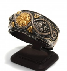 Desenli 24 Ayar Altın ve Gümüş Kakma Bilezik - 6