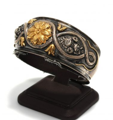 Desenli 24 Ayar Altın ve Gümüş Kakma Bilezik - 6