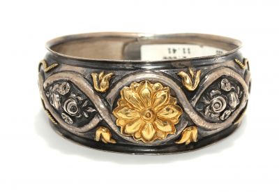 Desenli 24 Ayar Altın ve Gümüş Kakma Bilezik - 4