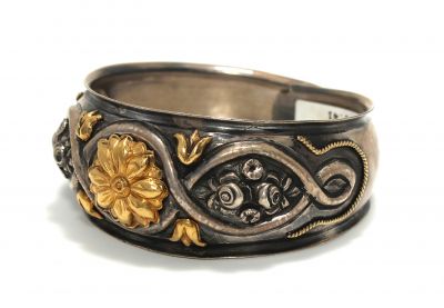 Desenli 24 Ayar Altın ve Gümüş Kakma Bilezik - 3