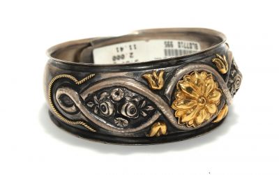 Desenli 24 Ayar Altın ve Gümüş Kakma Bilezik - 5