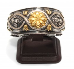 Desenli 24 Ayar Altın ve Gümüş Kakma Bilezik - 9