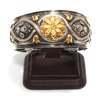 Desenli 24 Ayar Altın ve Gümüş Kakma Bilezik - 9