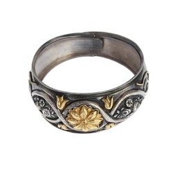 Desenli 24 Ayar Altın ve Gümüş Kakma Bilezik - 8