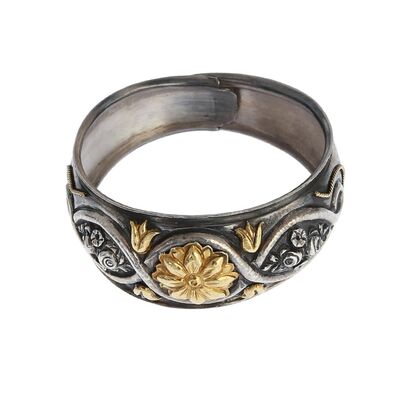 Desenli 24 Ayar Altın ve Gümüş Kakma Bilezik - 8