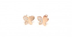Butterfly Stud Earrings, 925 Rose Silver, Half White Zircons - Nusrettaki