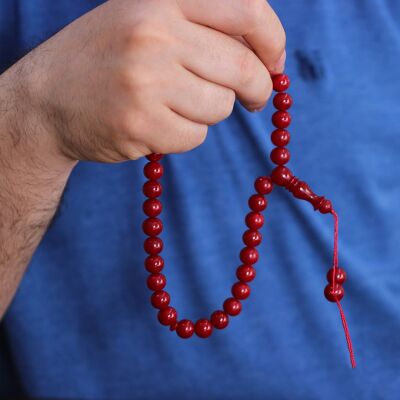 Kırmızı Renk Özel Sıkma Kehribar Tesbih - 1