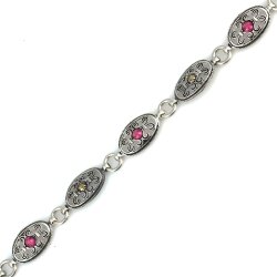 925 Ayar Gümüş ve Bronz Karışımı Oval Parçalı Kırmızı Taşlı Antik Bileklik - Nusrettaki (1)