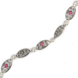 925 Ayar Gümüş ve Bronz Karışımı Oval Parçalı Kırmızı Taşlı Antik Bileklik - 3