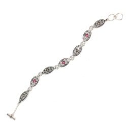 925 Ayar Gümüş ve Bronz Karışımı Oval Parçalı Kırmızı Taşlı Antik Bileklik - 4