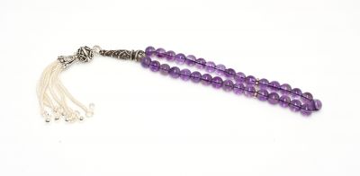 Küre Kesim Ametist Doğaltaş Gümüş Tesbih - 1