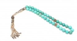 Silver Prayer Beads with Turquoise and Moon Tassel - Nusrettaki (1)