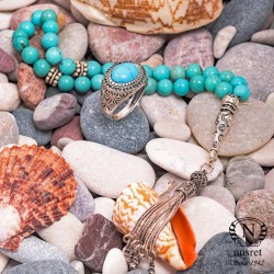 Silver Prayer Beads with Turquoise and Moon Tassel - Nusrettaki