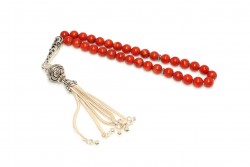 925 Sterling Silver Sphere Prayer Beads with Coral - Nusrettaki