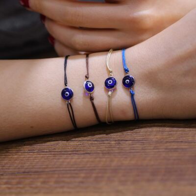 Lacivert Nazar Boncuğu Kahverengi İpli Bileklik - 2